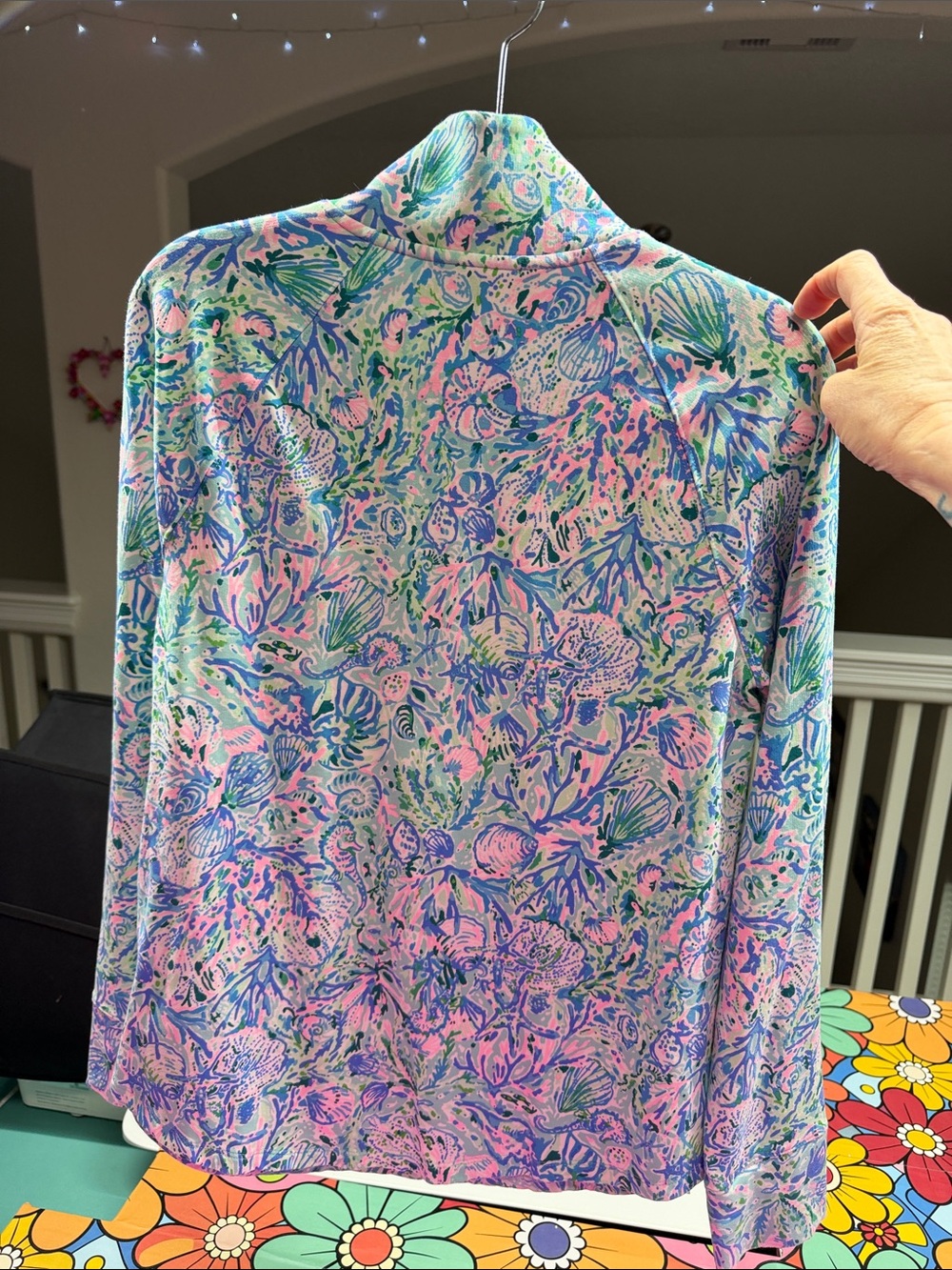 Lilly Pulitzer Pastel Floral Quarter-Zip Pullover in Pink, Mint & Blue - Picture 3 of 3